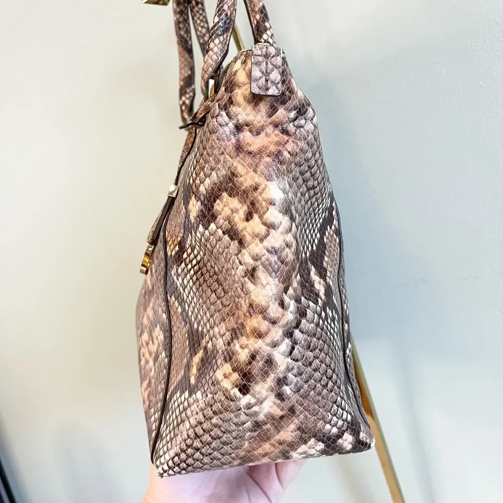Michael Kors Embossed Leather Snakeskin Python Print Riley Satchel Hand Bag - Picture 9 of 13